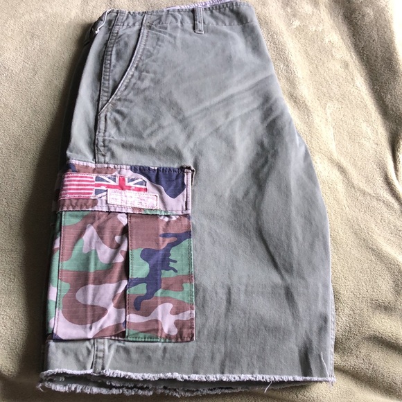 Denim&Supply Ralph Lauren Cargo Shorts Camouflage Army frayed Men's Size 32 NWOT